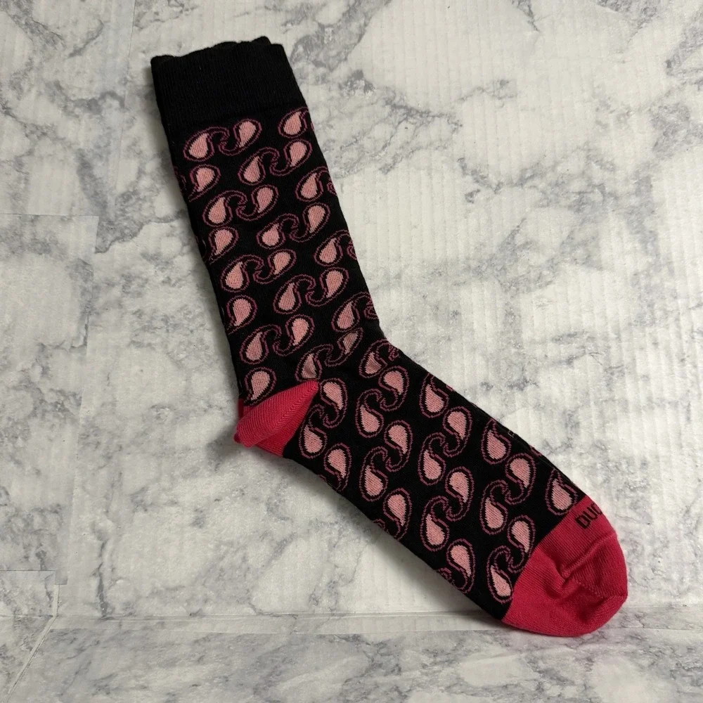 Duchamp London Mens Dress Socks Crew Linked Toe Paisley Pattern Pink Black OS